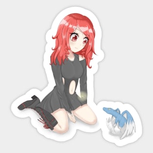 Red Hair Dragon Anime Girl With Baby Dragon Sticker